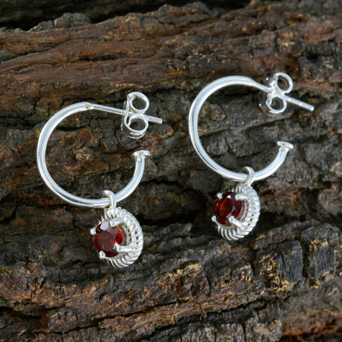 Garnet African Olivia Solitaire Dangle Red 92.5 Silver Earring - Image 3