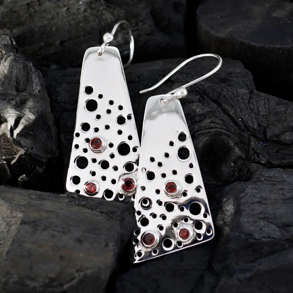 Garnet African Xiu multiple Dangle Red 92.5 Silver Earring - Image 4
