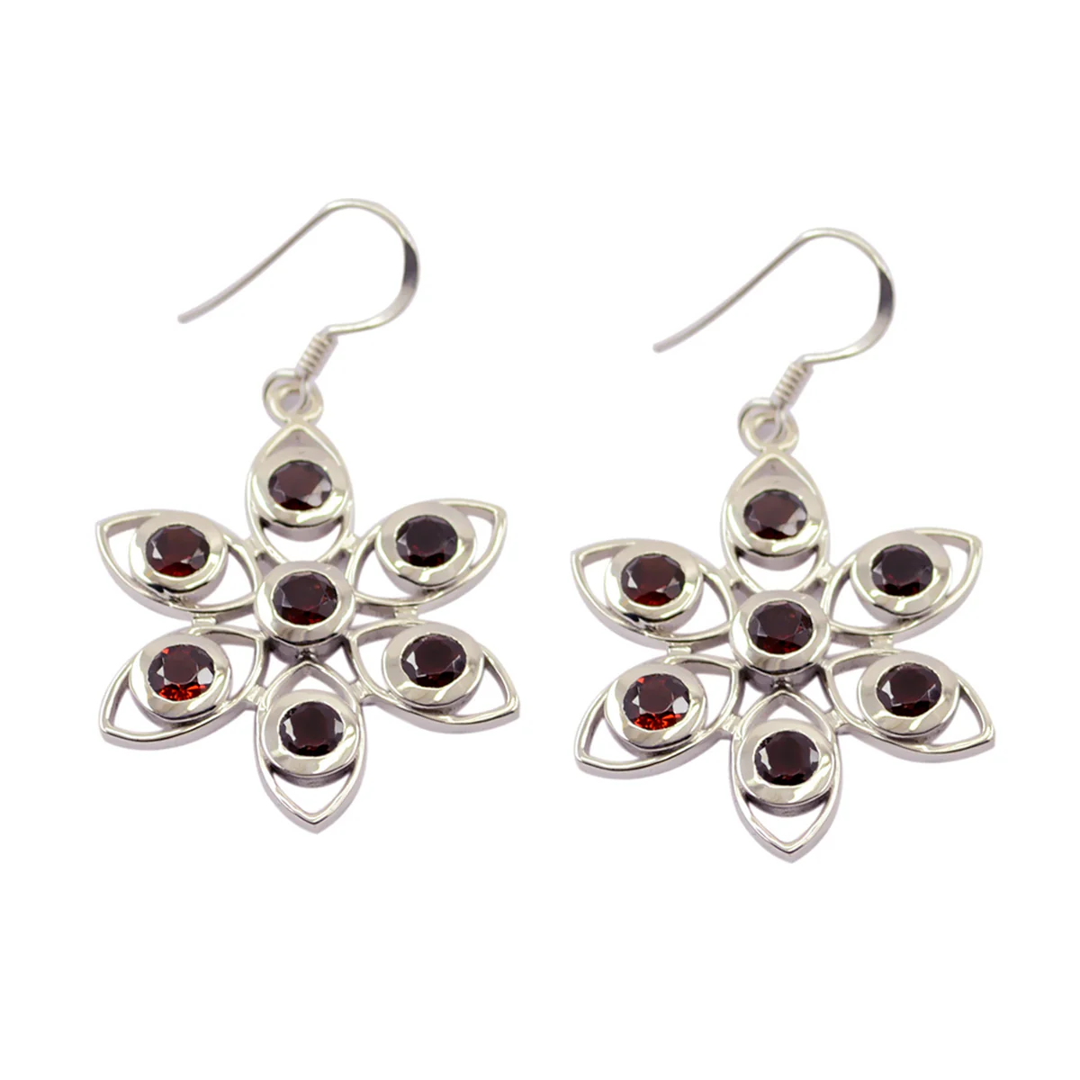 Garnet American Clara multiple Dangle Red Silver Earring