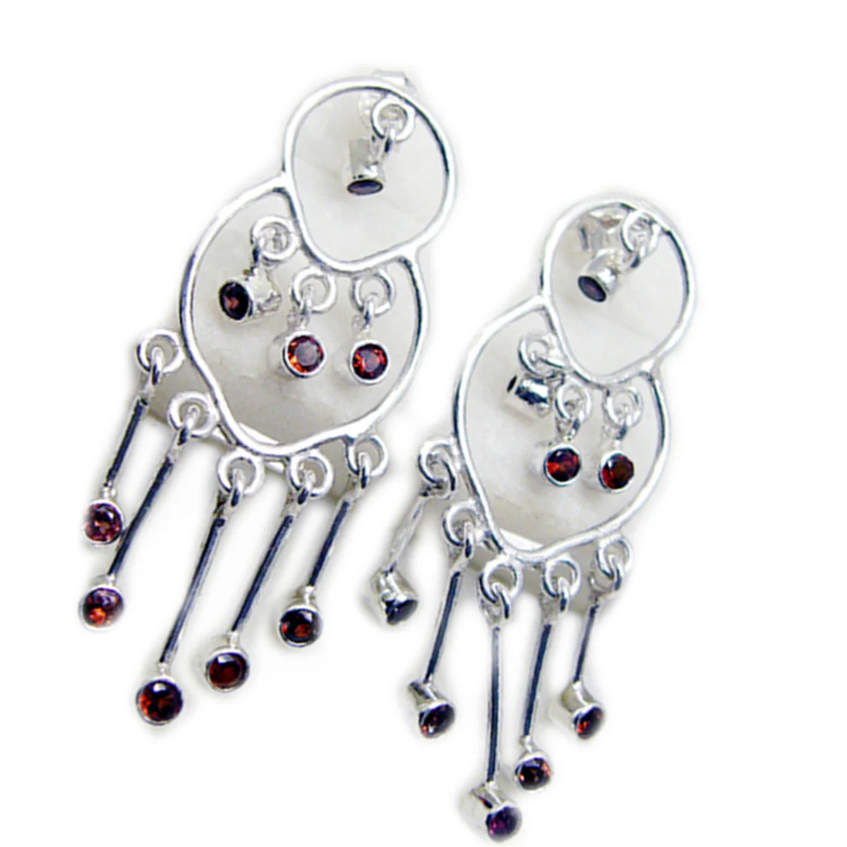 Garnet American Eliza multiple Stud Red Silver Earring - Image 2