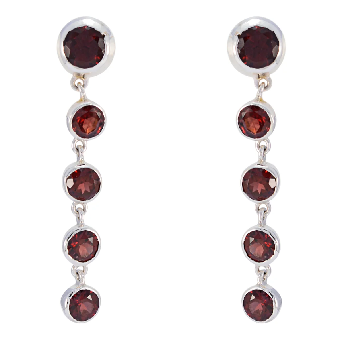 Garnet American Hazel multiple Stud Red 925 Sterling Silver Earring