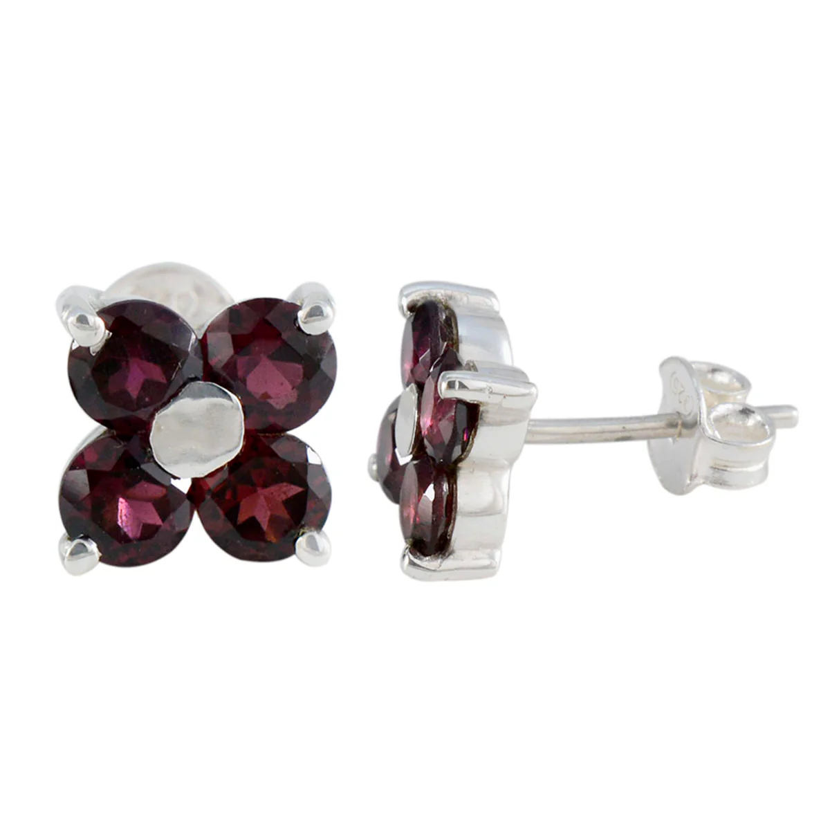 Garnet American Ivana multiple Stud Red Silver Earring - Image 3
