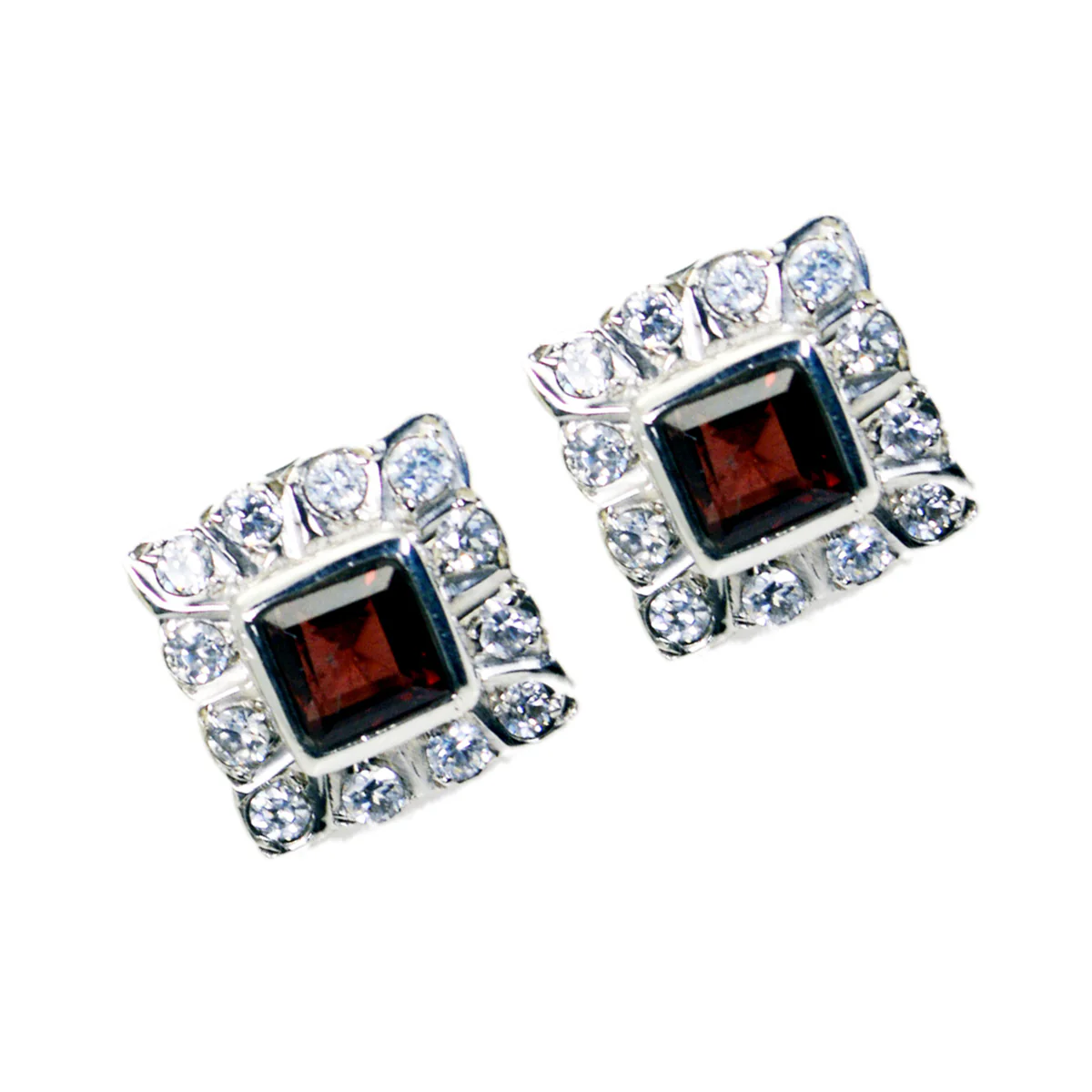 Garnet American Kennedy multiple Stud Red Silver Earring - Image 2