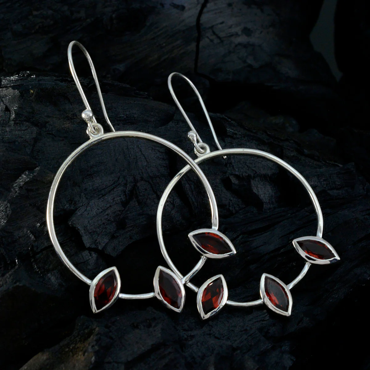 Garnet American Lily Trilogy Dangle Red 92.5 Silver Earring - Image 2