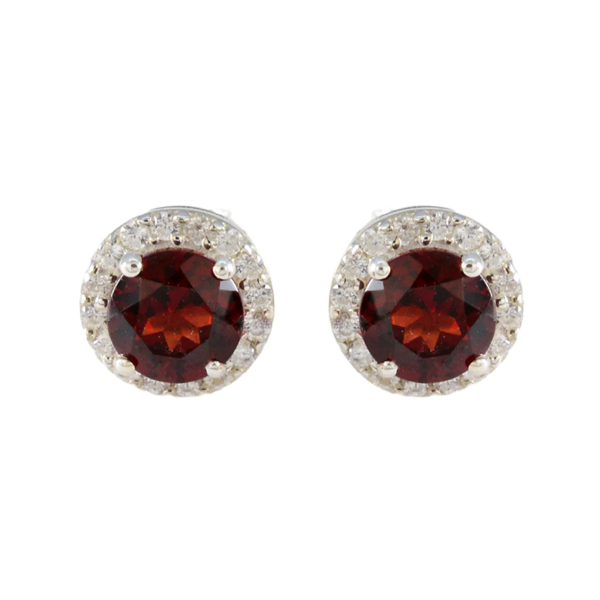 Garnet American Mei Solitaire Stud Red 92.5 Silver Earring