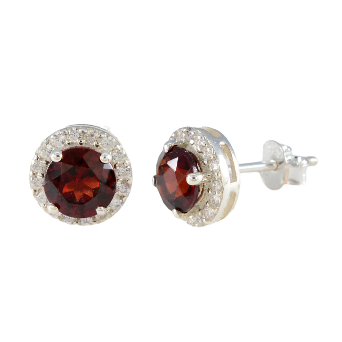 Garnet American Mei Solitaire Stud Red 92.5 Silver Earring - Image 2