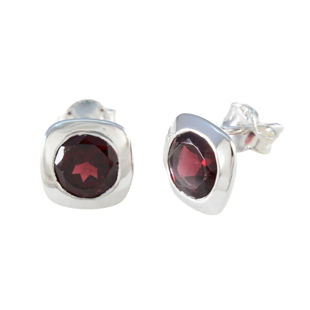 Garnet American Meii Solitaire Stud Red 92.5 Silver Earring - Image 2