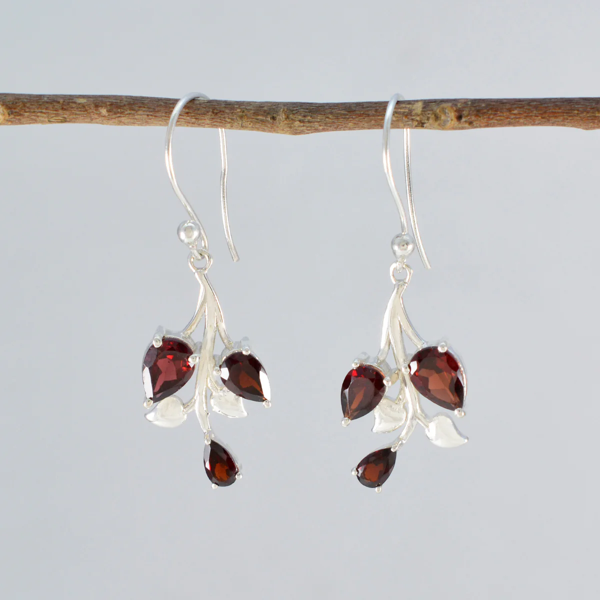 Garnet Australian Camila Trilogy Dangle Red 925 Sterling Silver Earring - Image 2