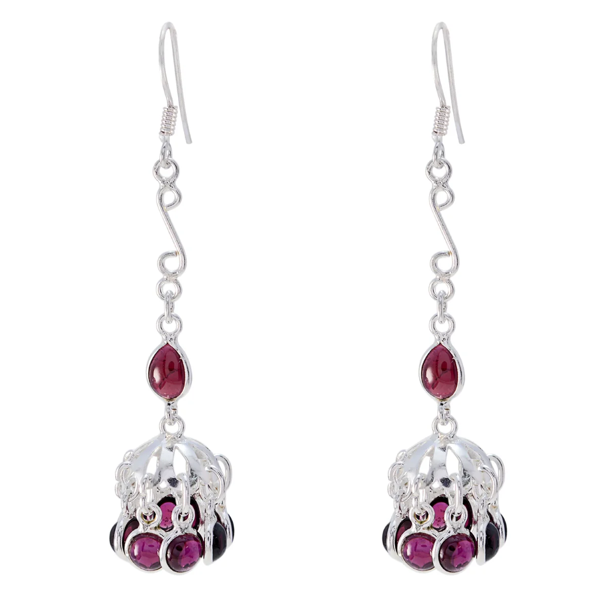 Garnet Australian Emilia multiple Dangle Red 925 Silver Earring