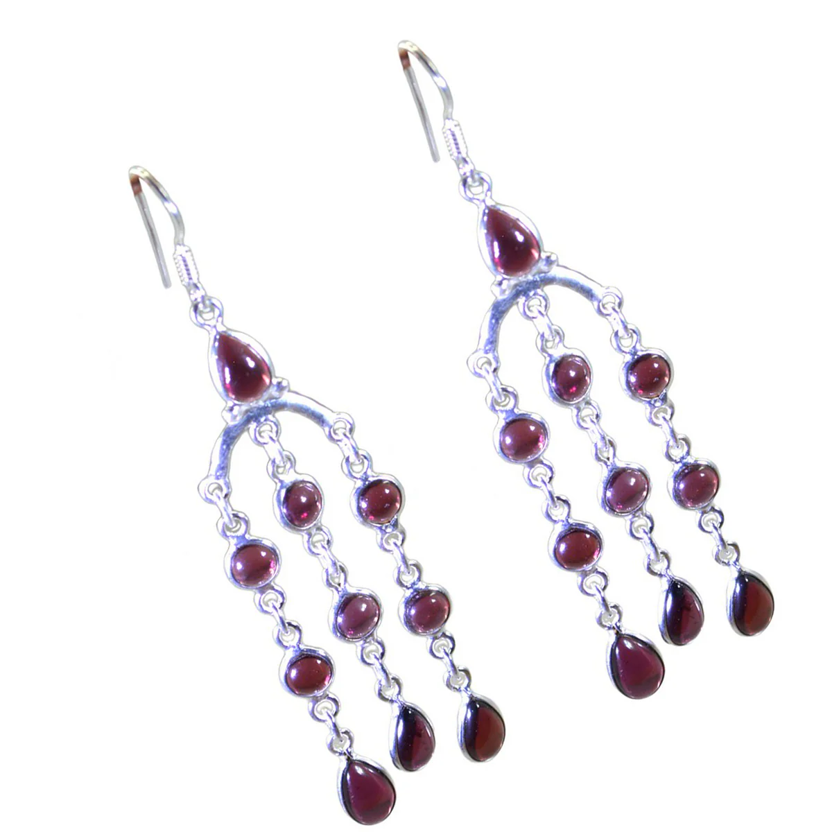 Garnet Australian Mariana multiple Dangle Red 92.5 Silver Earring - Image 2