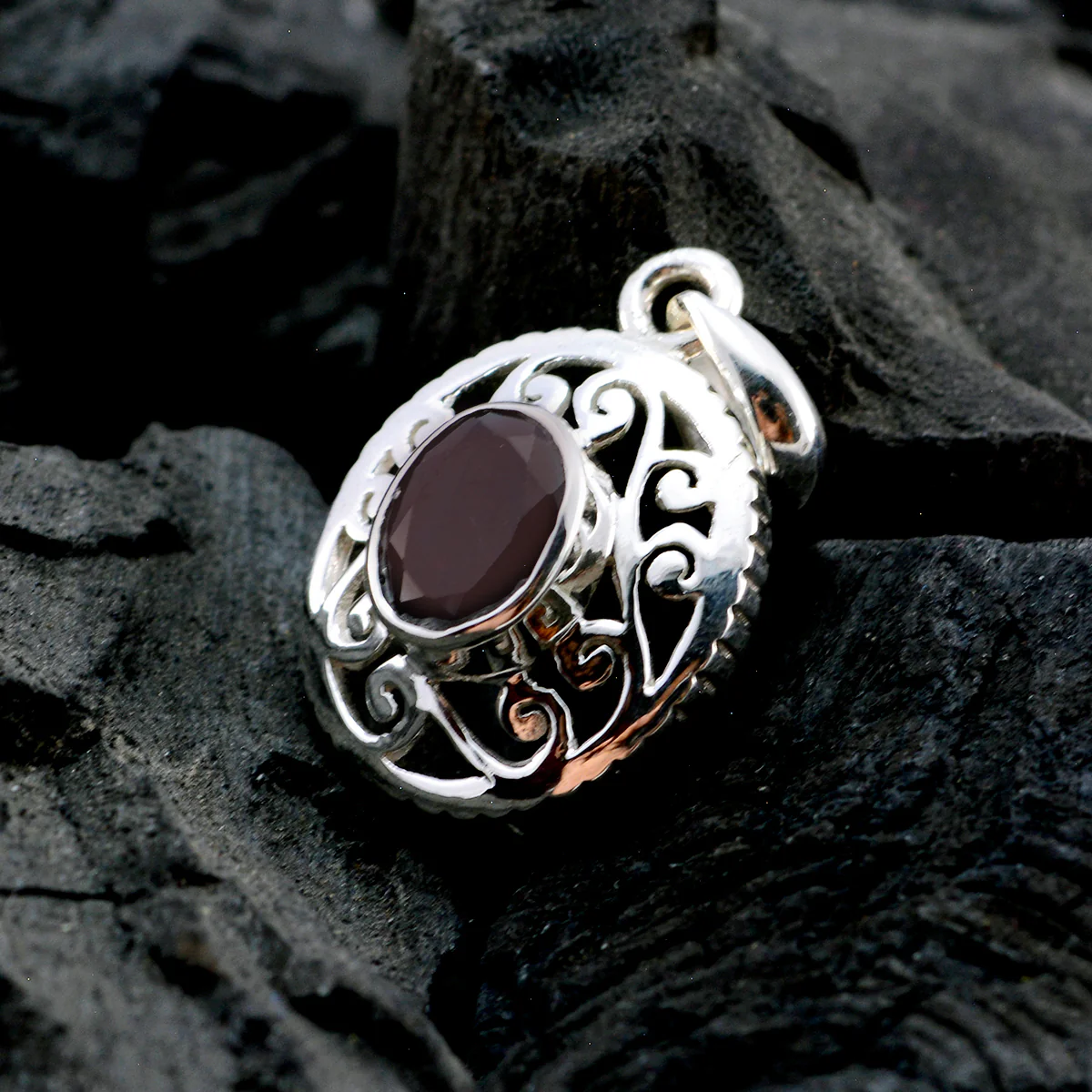 Garnet Classic French Silver Solitaire Lili Victorian Red Pendant Jewelry - Image 3