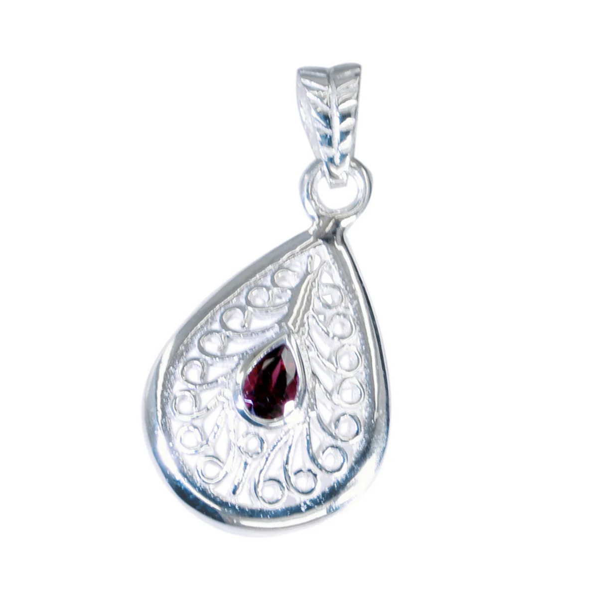Garnet Classic German Sterling Silver Solitaire Isla Retro Red Pendant Jewellery - Image 3