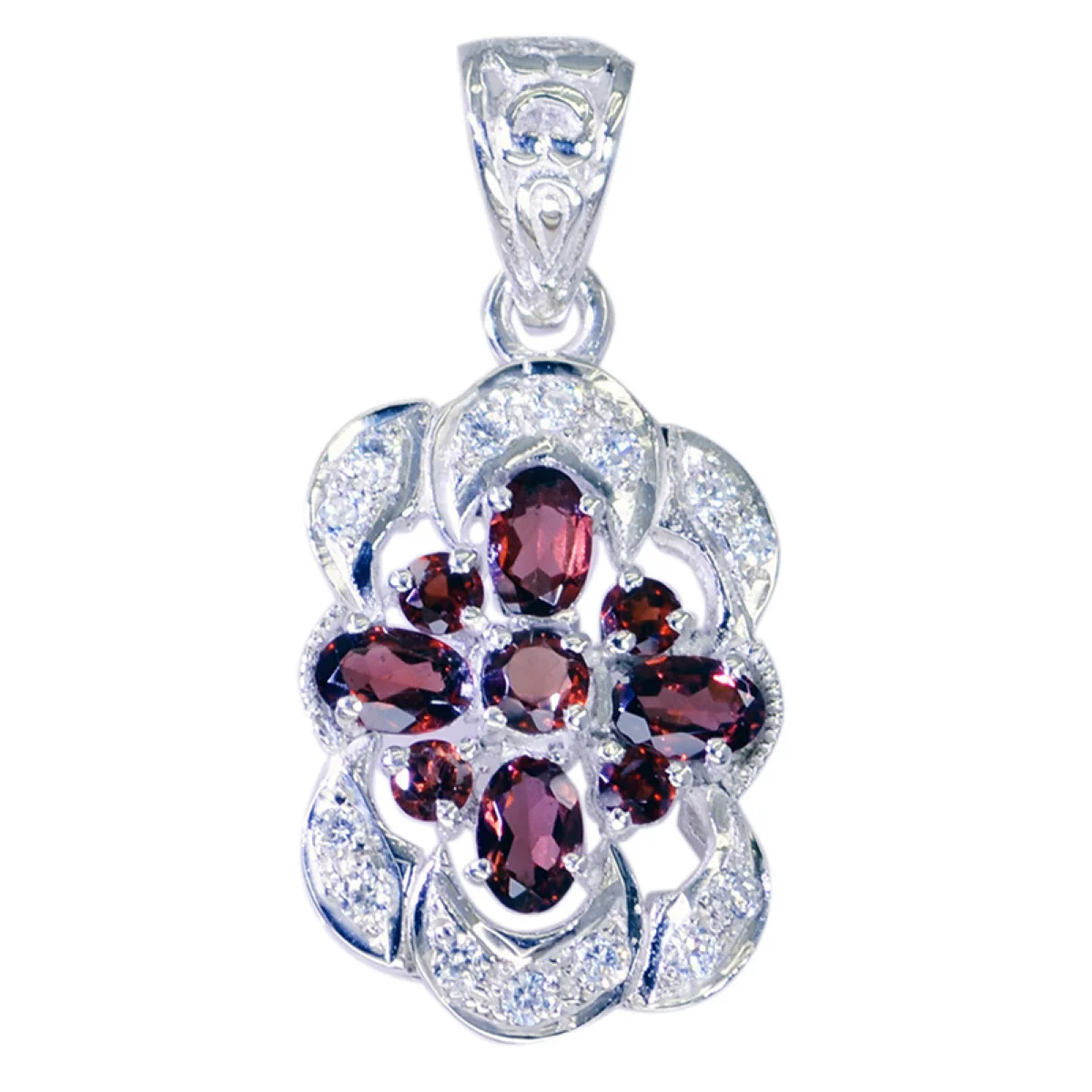 Garnet Classic Indian 92.5 Silver multiple Ayesha Sophisticated Red Pendant Jewellery