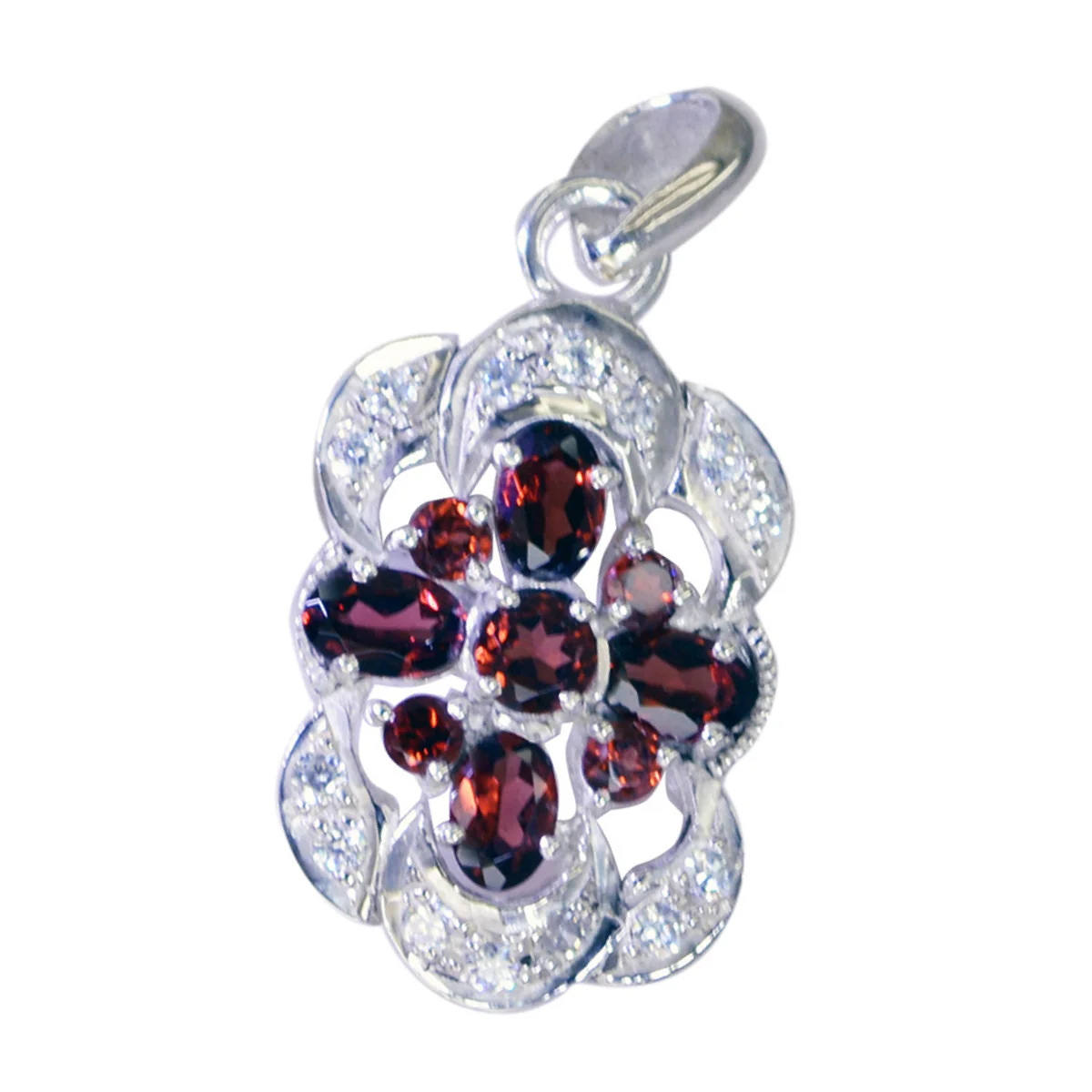 Garnet Classic Indian 92.5 Silver multiple Ayesha Sophisticated Red Pendant Jewellery - Image 3