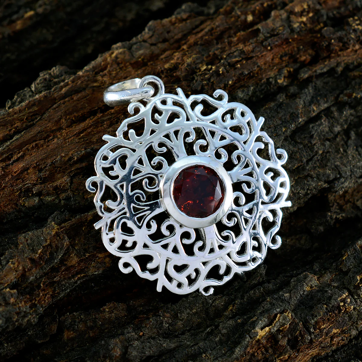 Garnet Dainty Italian Sterling Silver Solitaire Noelia Retro Red Pendant Jewellery - Image 2