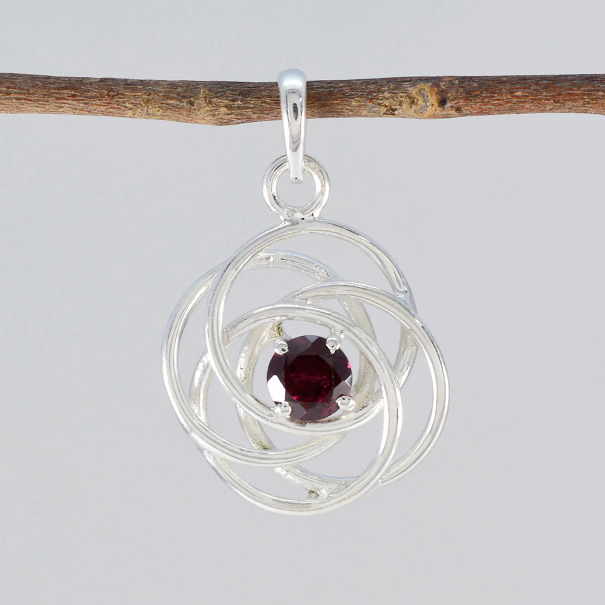 Garnet Dainty Spanish Silver Solitaire Savannah Art-Deco Red Pendant Jewelry - Image 2