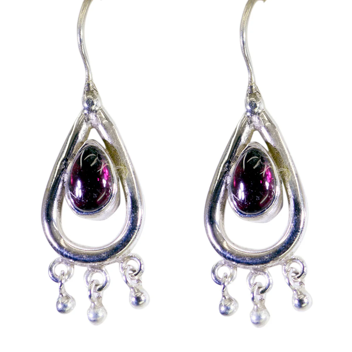 Garnet Egyptian Amelia Solitaire Dangle Red 925 Sterling Silver Earring - Image 3