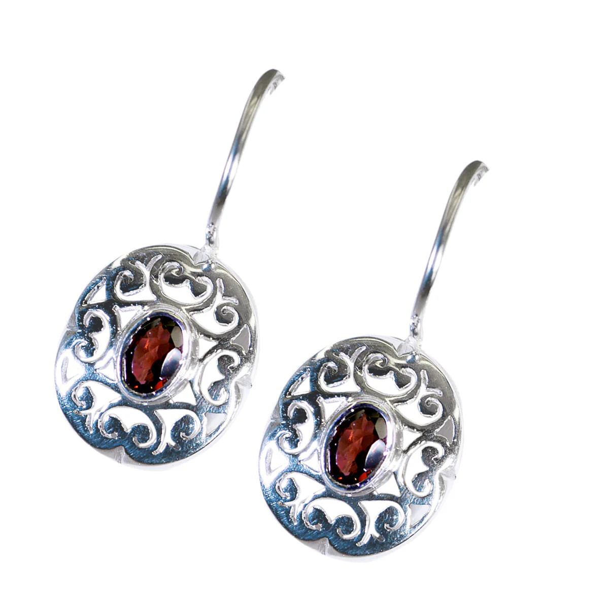Garnet Egyptian Layla Solitaire Dangle Red Silver Earring - Image 2