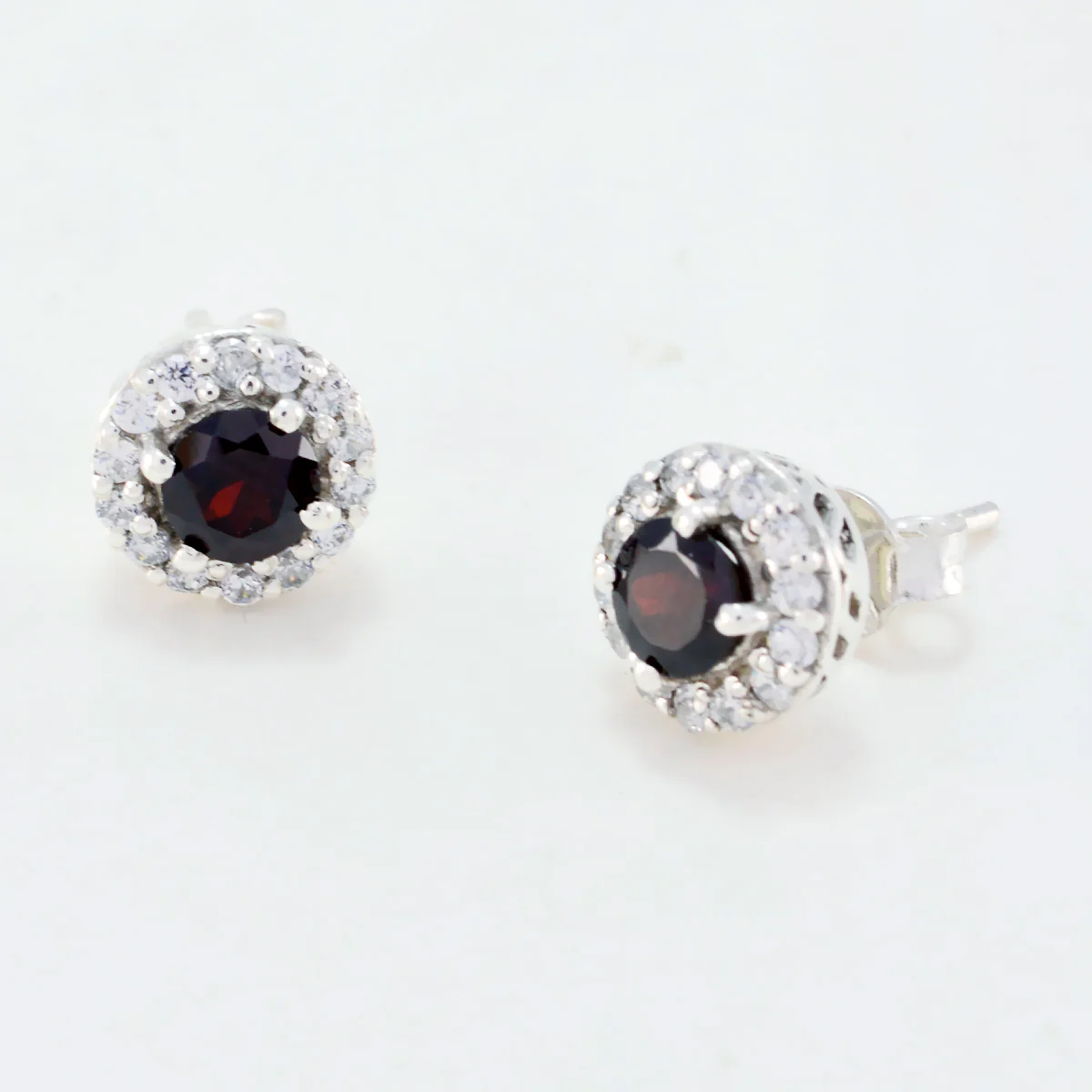 Garnet French Charlotte multiple Stud Red Silver Earring - Image 2