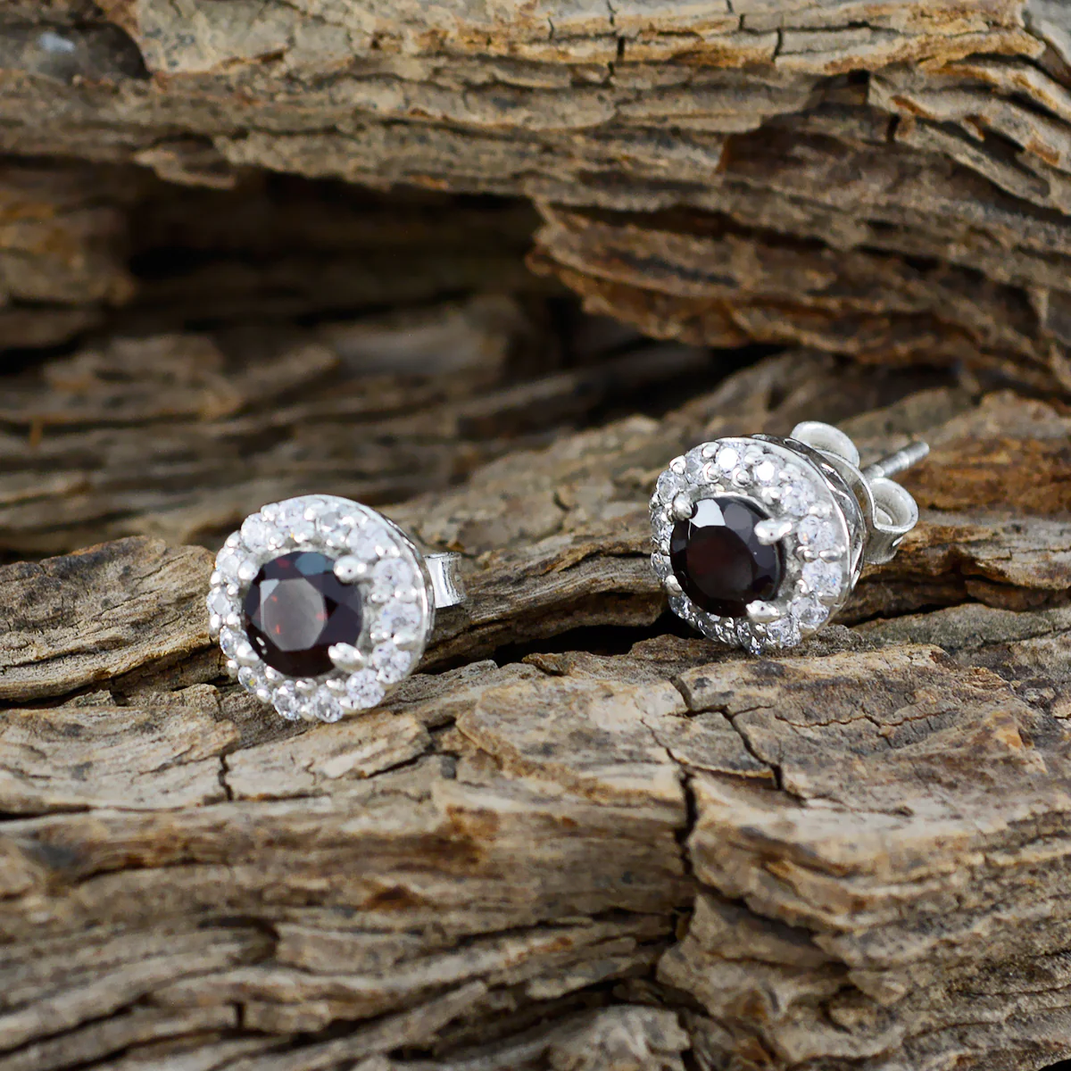 Garnet French Charlotte multiple Stud Red Silver Earring - Image 3