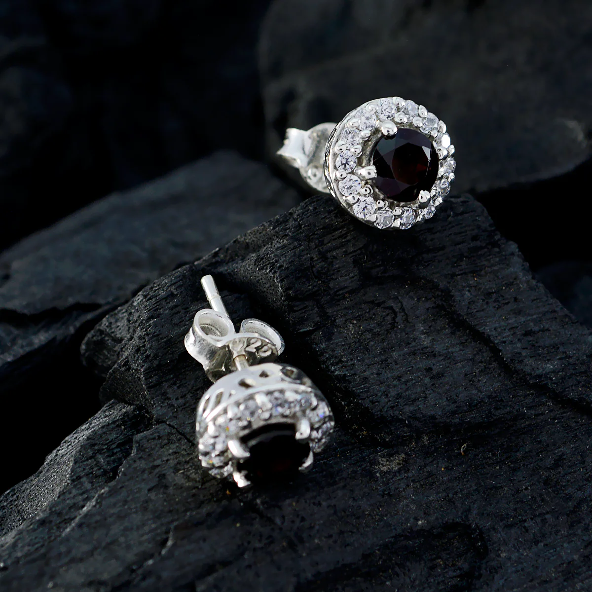 Garnet French Charlotte multiple Stud Red Silver Earring - Image 4