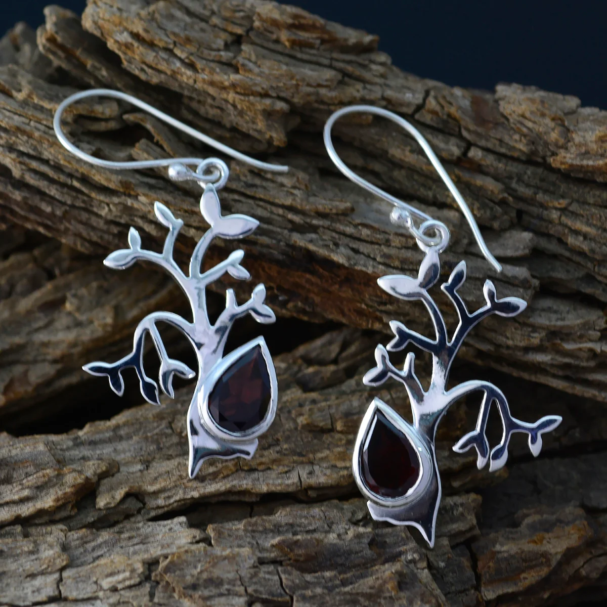 Garnet French Stella Solitaire Dangle Red 925 Silver Earring - Image 3