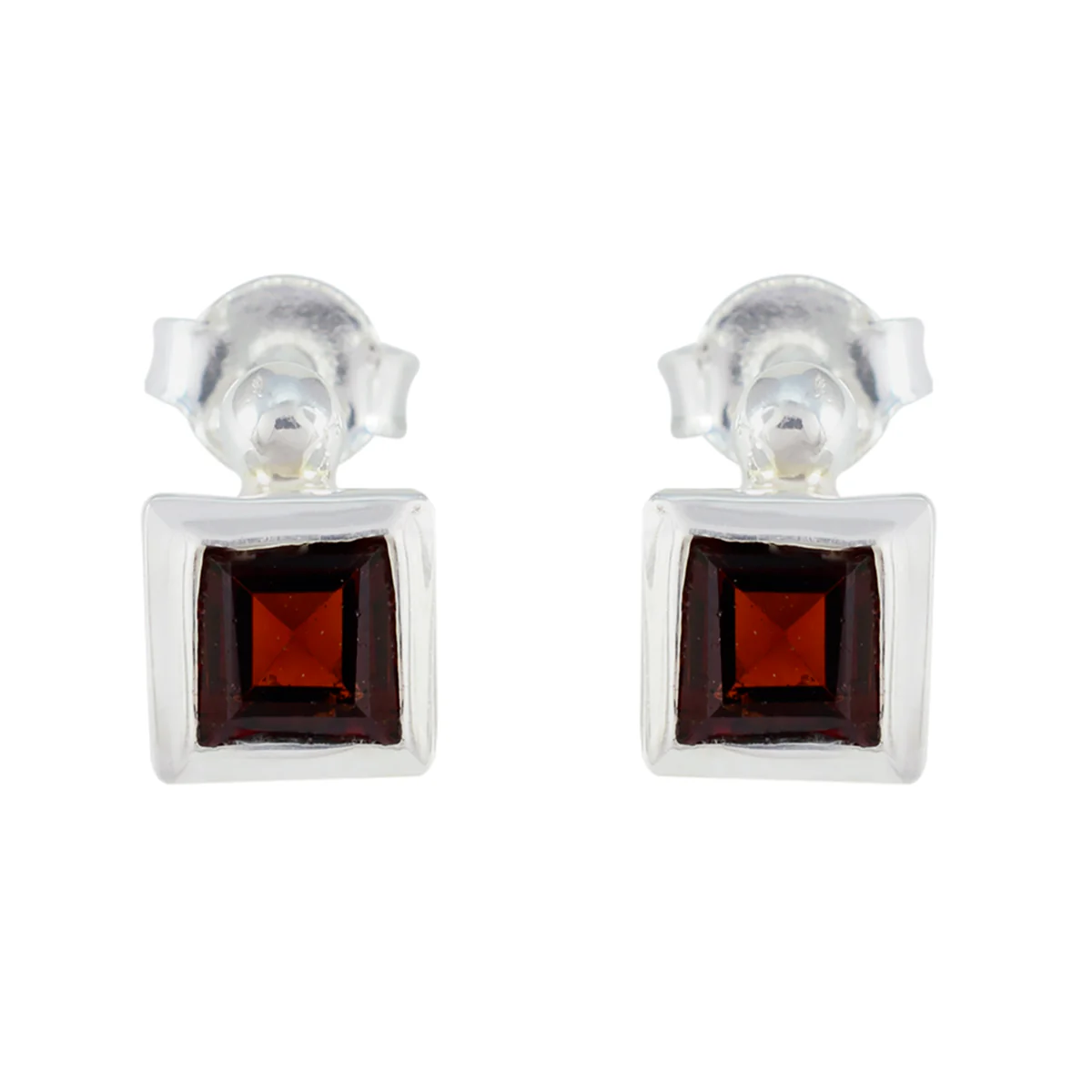 Garnet French Xiu Solitaire Stud Red Sterling Silver Earring