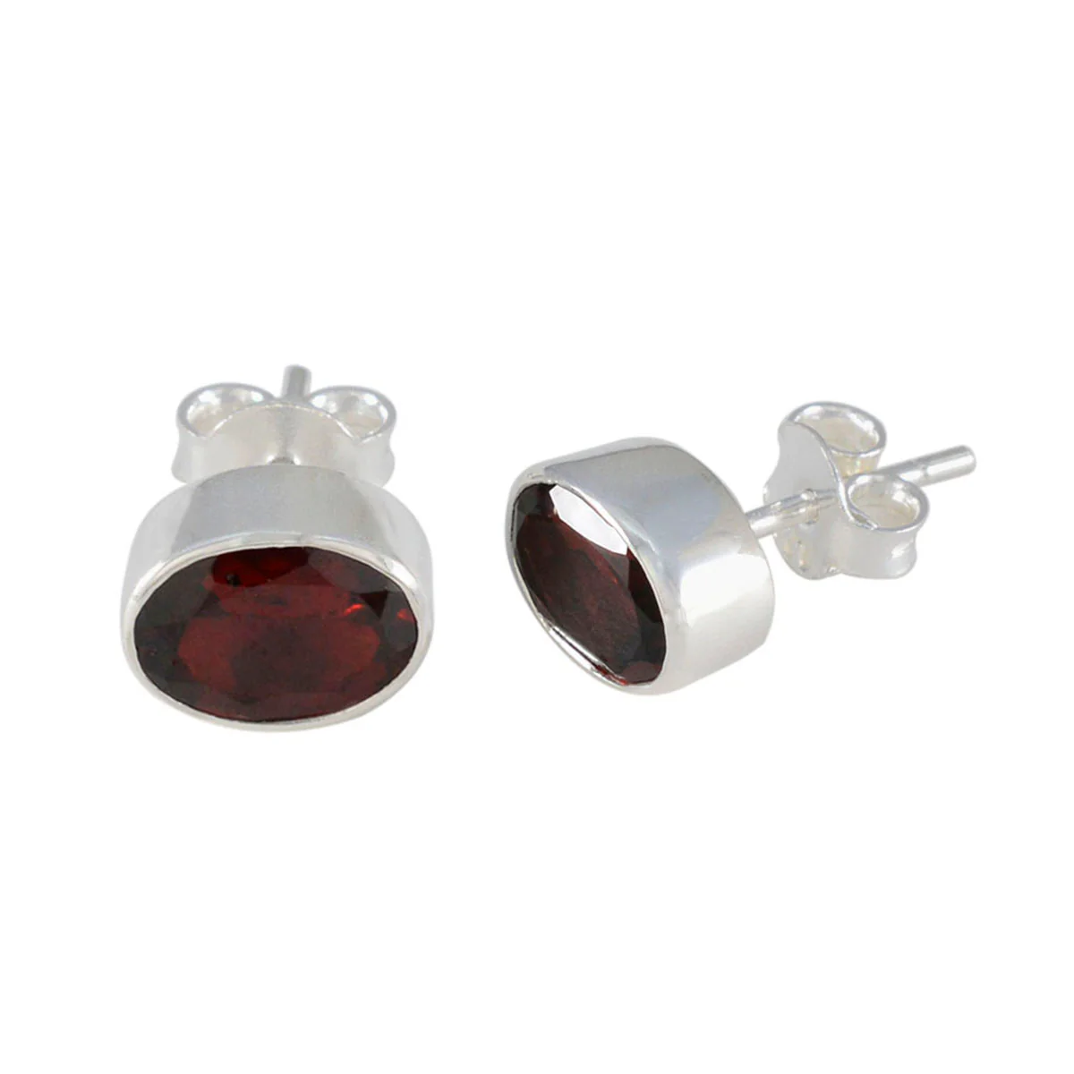 Garnet German Autumn Solitaire Stud Red Sterling Silver Earring - Image 2