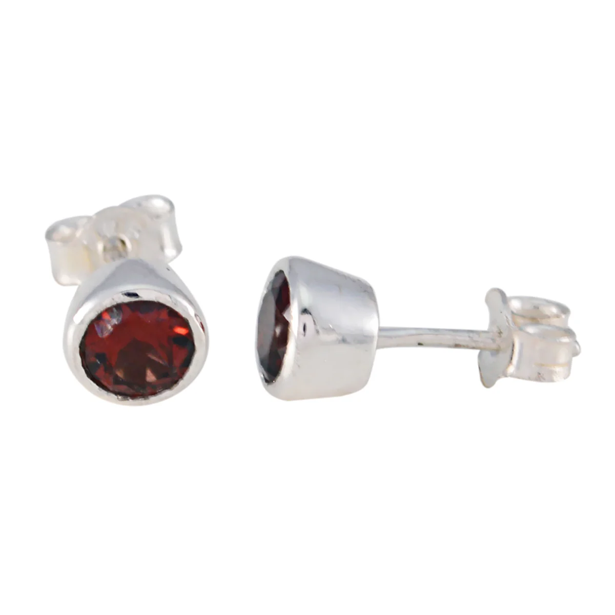 Garnet German Hina Solitaire Stud Red 925 Sterling Silver Earring - Image 3