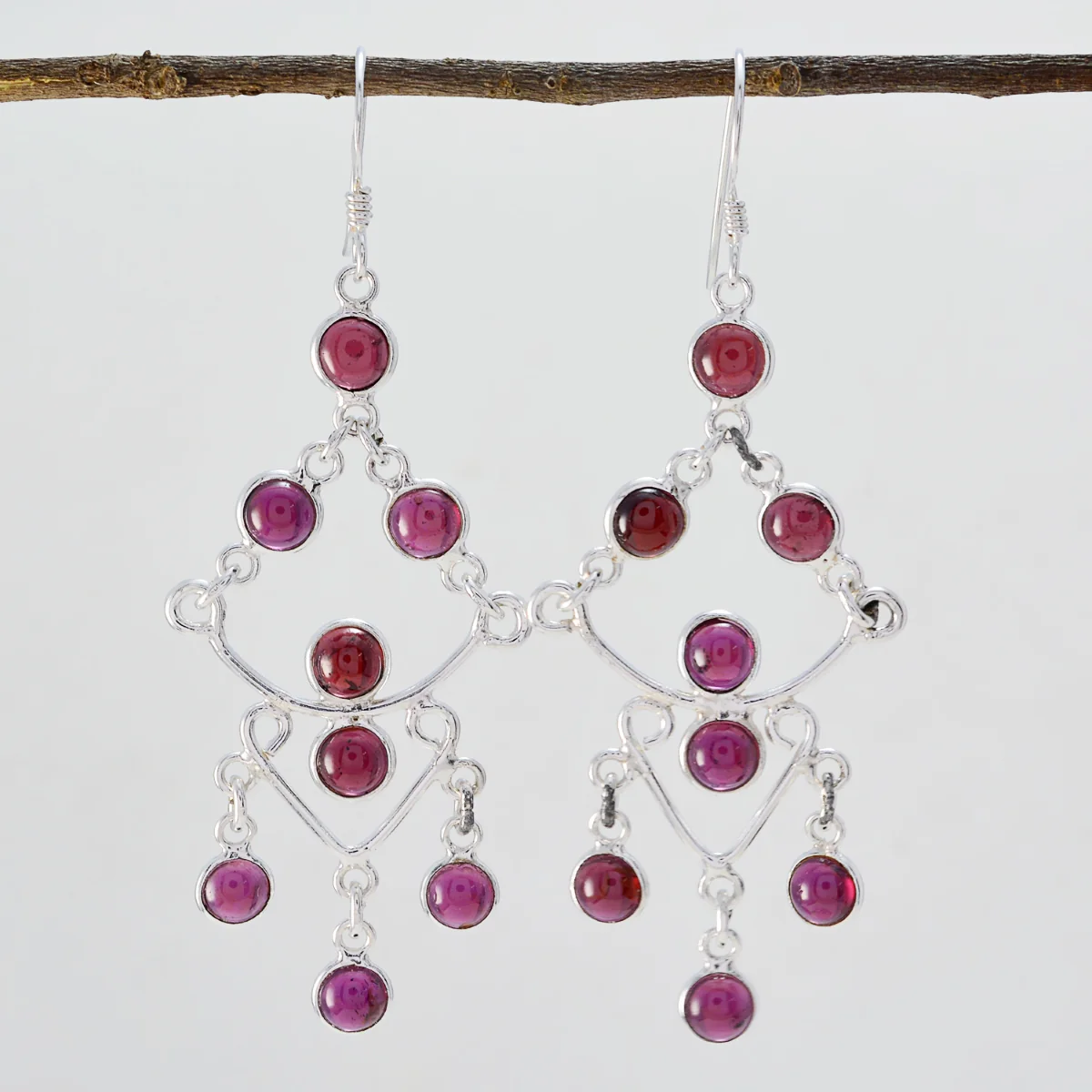 Garnet German Nayara multiple Dangle Red Silver Earring - Image 2