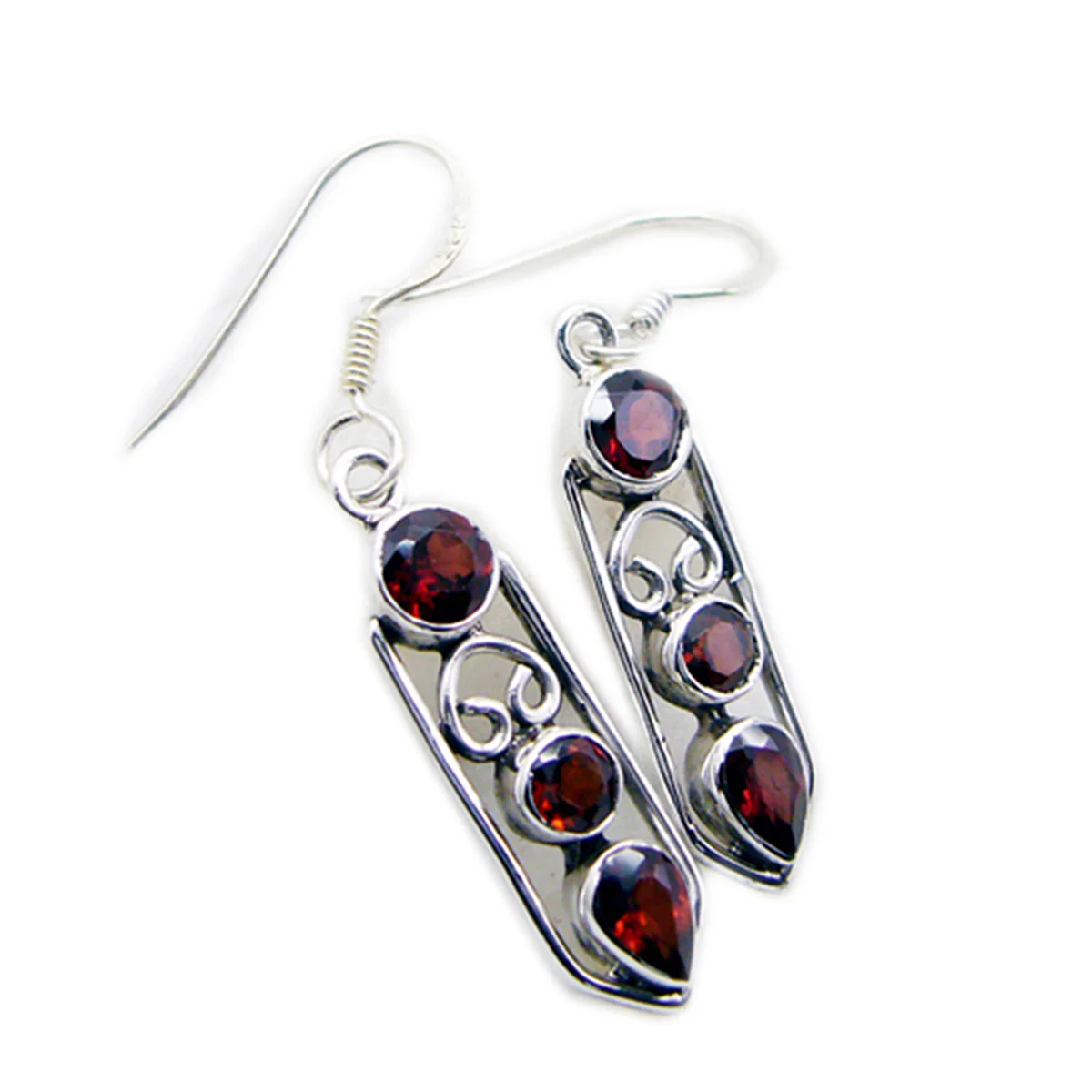 Garnet German Sofia multiple Dangle Red 92.5 Silver Earring - Image 3