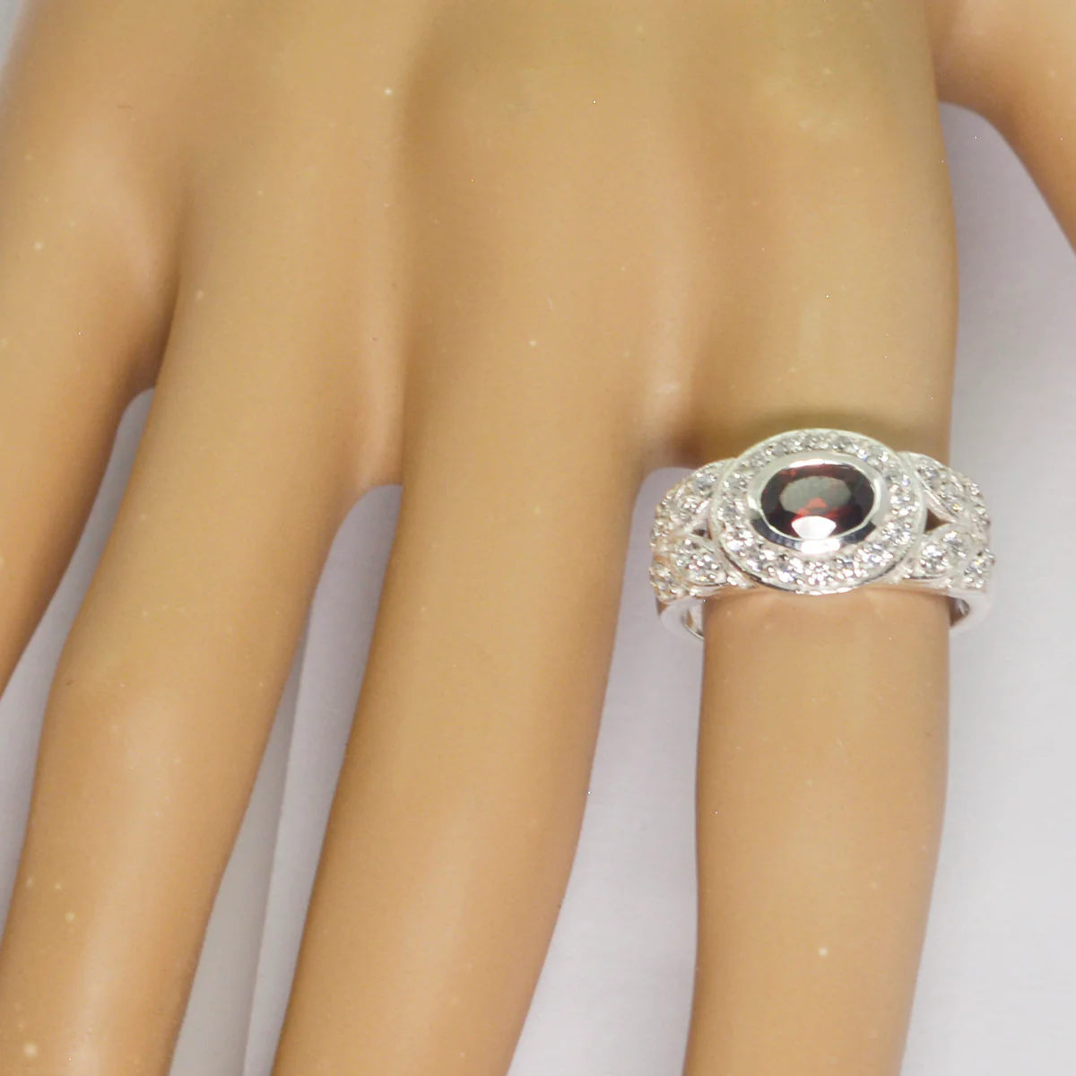 Garnet Halo African 925 Silver Red Gems Classic Contemporary Ring Jewelry - Image 3