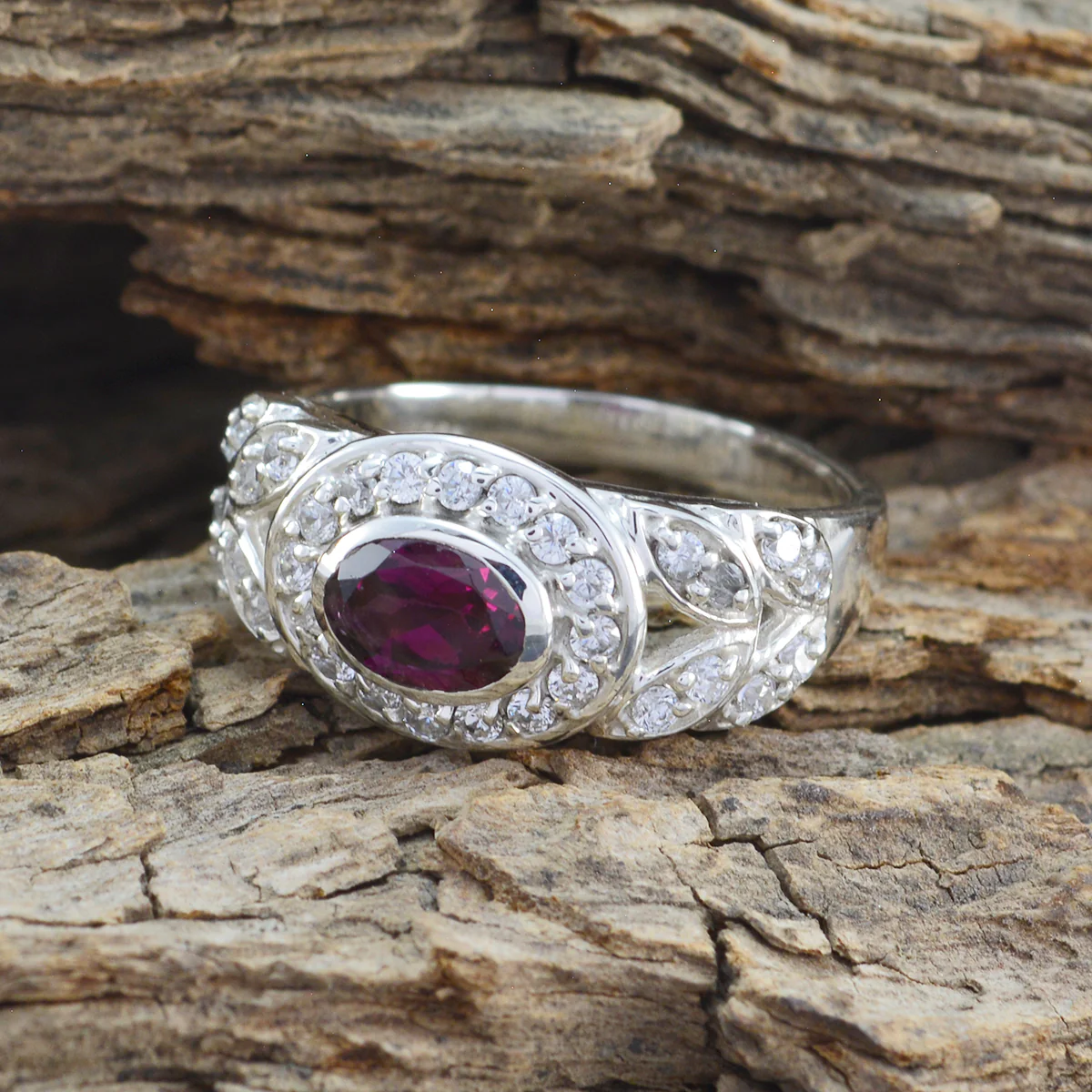 Garnet Halo African 925 Silver Red Gems Classic Contemporary Ring Jewelry - Image 4
