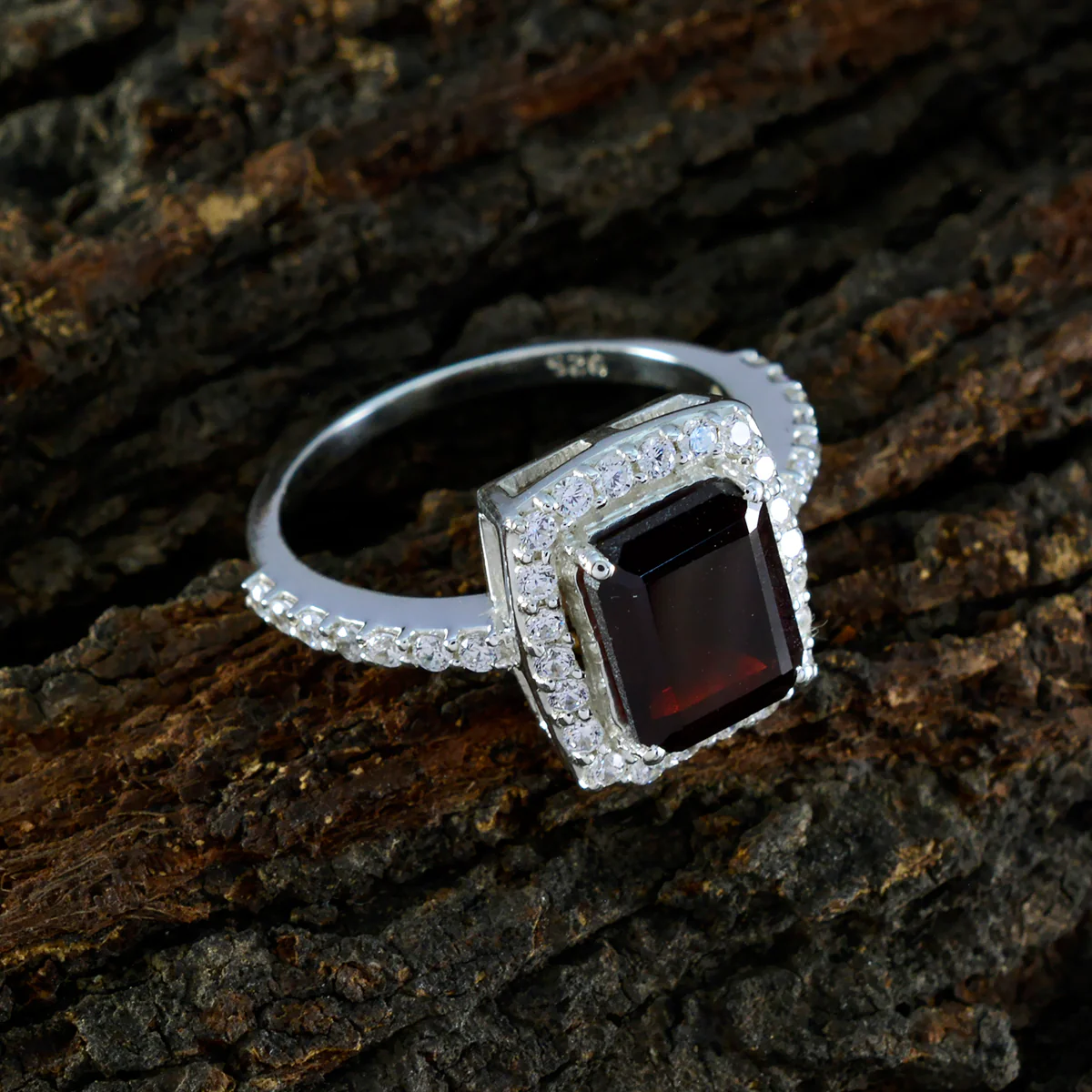 Garnet Halo African 925 Silver Red Gems Minimal Contemporary Ring Jewelry - Image 3