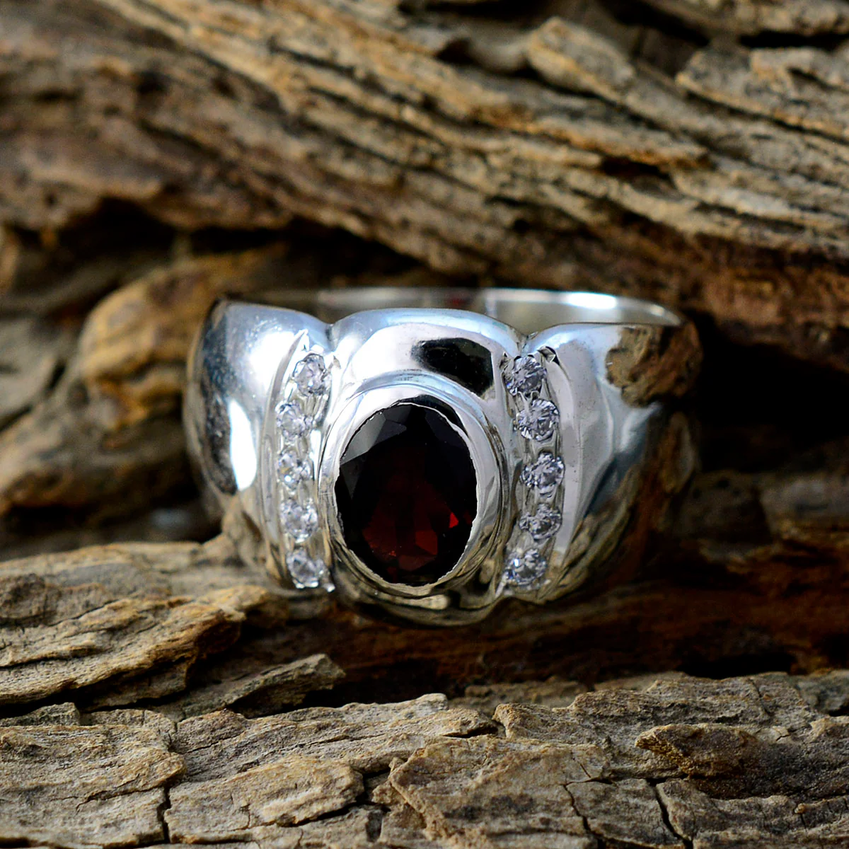 Garnet Halo African 925 Silver Red Gemstone Essential Contemporary Ring Jewelry - Image 3