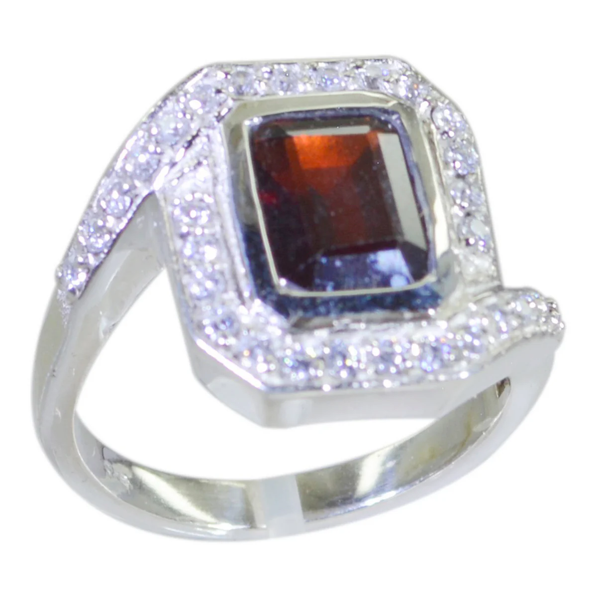 Garnet Halo African Sterling Silver Red Gems Eye-catching Contemporary Ring Jewelry