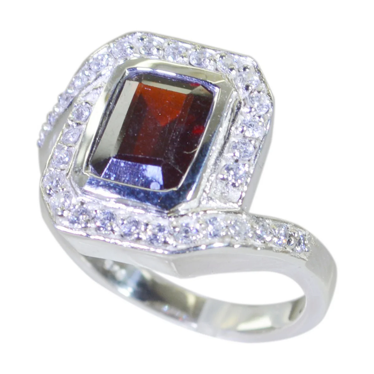 Garnet Halo African Sterling Silver Red Gems Eye-catching Contemporary Ring Jewelry - Image 3
