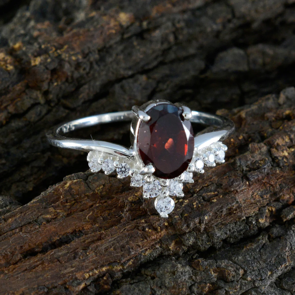 Garnet Halo American 925 Silver Red Gems Delicate Glamorous Ring Jewelry - Image 3