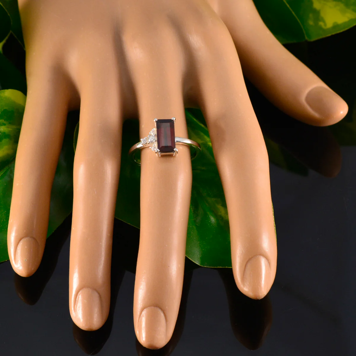 Garnet Halo American 925 Silver Red Gemstone Dainty Feminine Ring Jewelry - Image 5