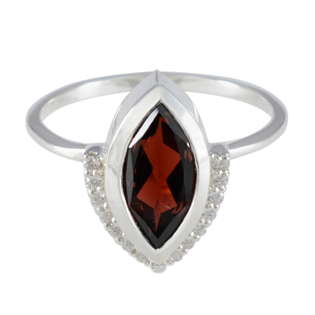 Garnet Halo American 925 Sterling Silver Red Gems Whisper-thin Luxurious Ring Jewellery