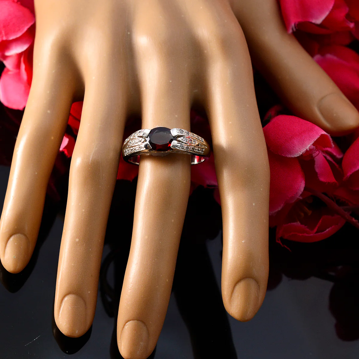 Garnet Halo Egyptian 925 Silver Red Gems Classic Artisan Ring Jewellery - Image 5