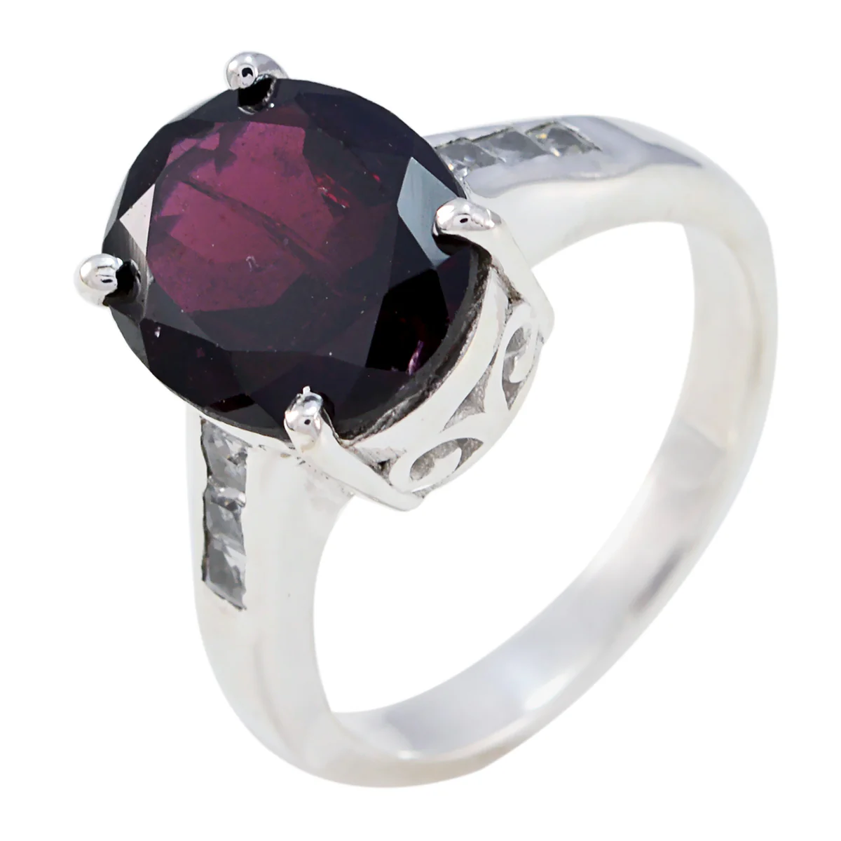 Garnet Halo Egyptian Sterling Silver Red Gemstones Minimal Glamorous Ring Jewelry - Image 2