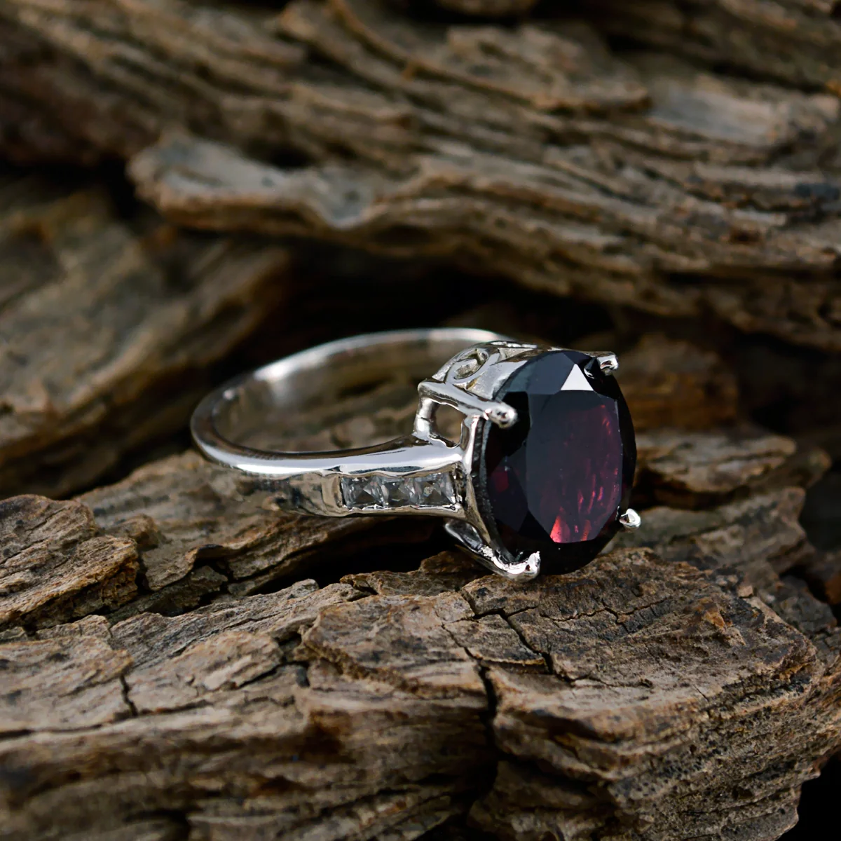 Garnet Halo Egyptian Sterling Silver Red Gemstones Minimal Glamorous Ring Jewelry - Image 3