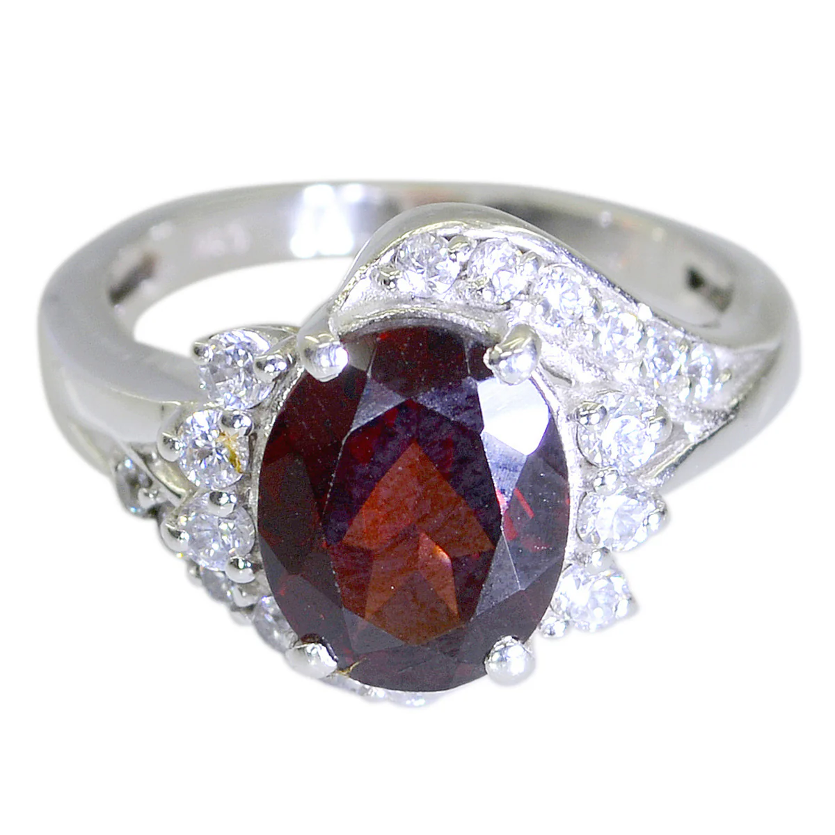 Garnet Halo French 925 Sterling Silver Red Gems Slim Boho Ring Jewellery