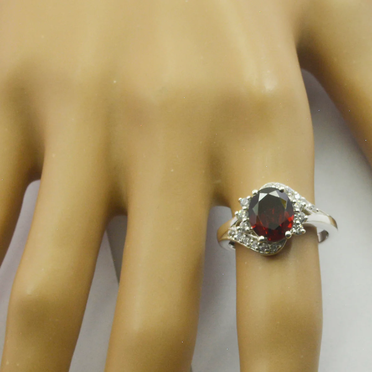 Garnet Halo French 925 Sterling Silver Red Gems Slim Boho Ring Jewellery - Image 3
