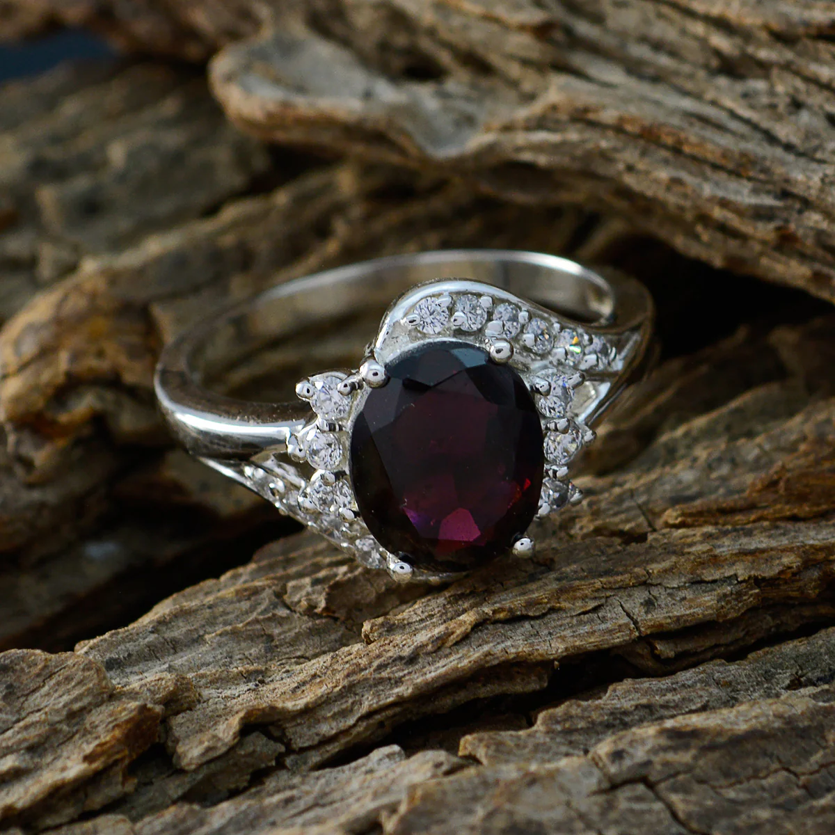 Garnet Halo French 925 Sterling Silver Red Gems Slim Boho Ring Jewellery - Image 4
