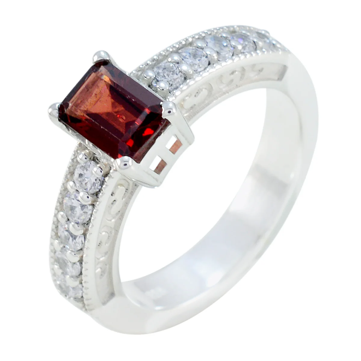 Garnet Halo French 925 Sterling Silver Red Gemstones Minimal Sophisticated Ring Jewellery - Image 2