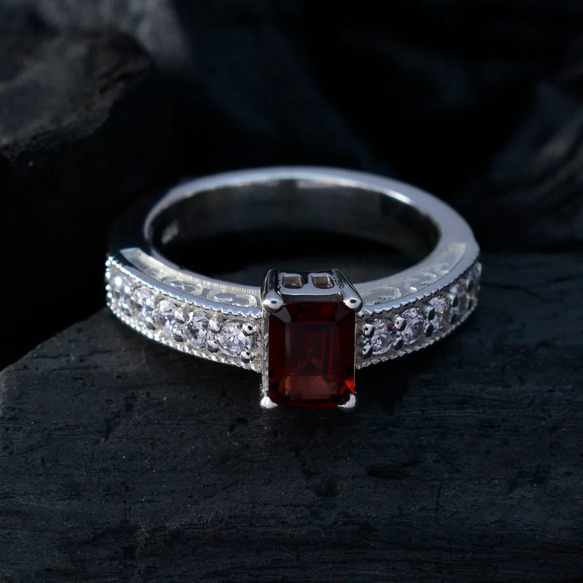Garnet Halo French 925 Sterling Silver Red Gemstones Minimal Sophisticated Ring Jewellery - Image 4