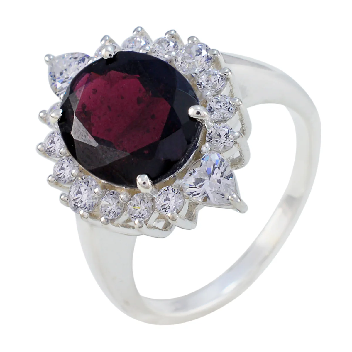 Garnet Halo Indian 92.5 Silver Red Gems Eye-catching Contemporary Ring Jewellery - Image 2