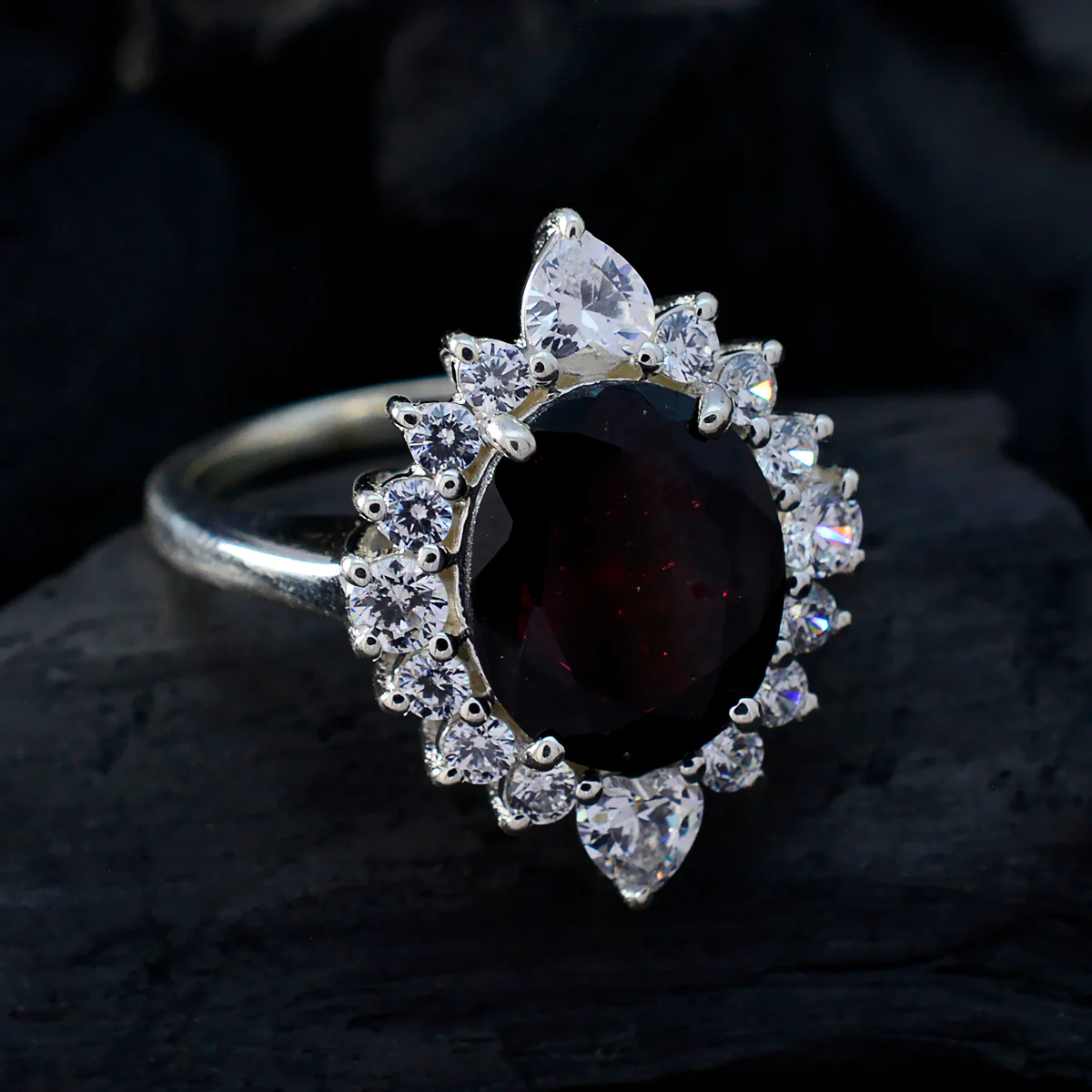 Garnet Halo Indian 92.5 Silver Red Gems Eye-catching Contemporary Ring Jewellery - Image 4